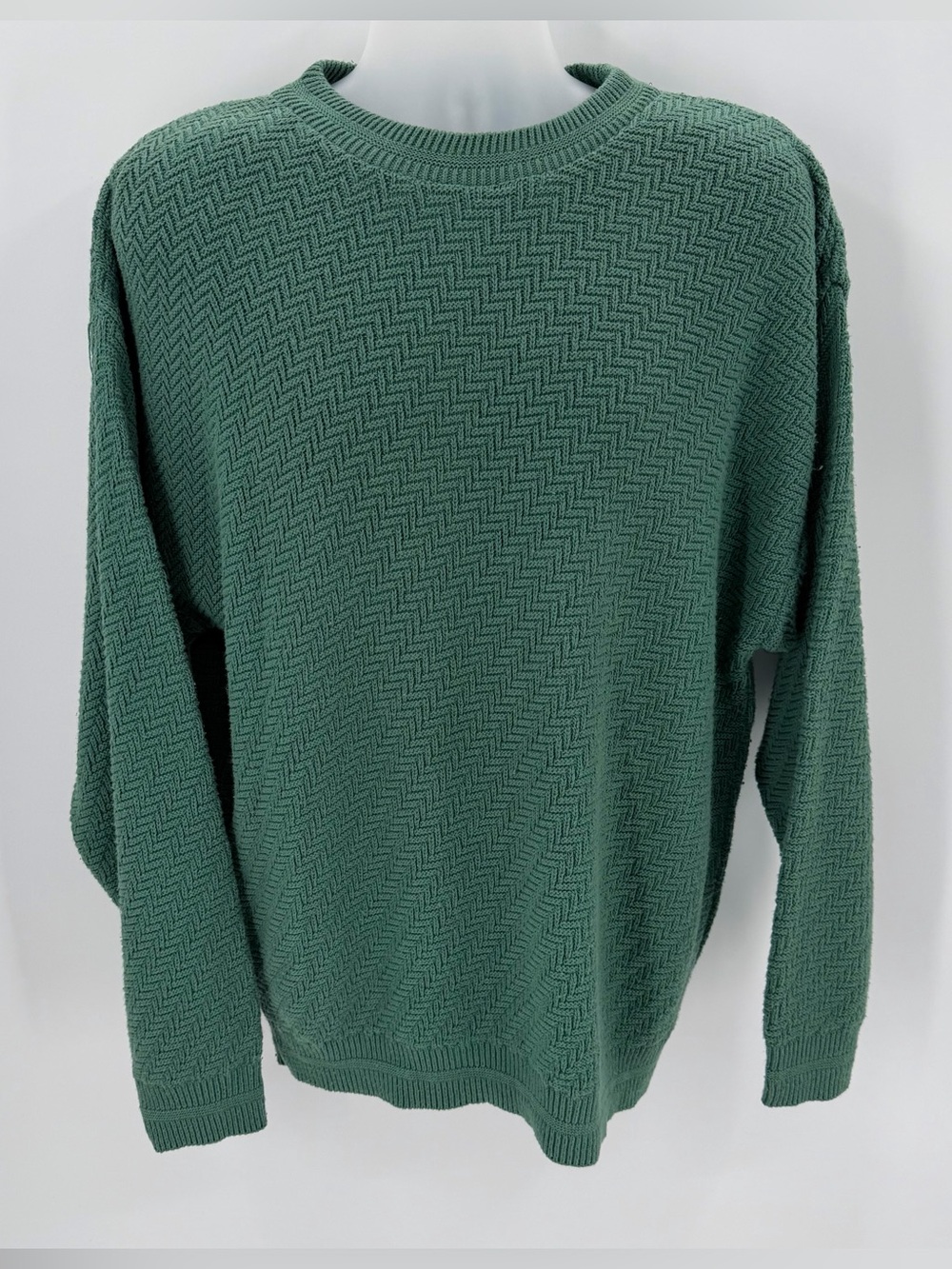 Bill Blass Menswear Sweater Men L Green VTG 90s Preppy Textured Cotton Knit NWT